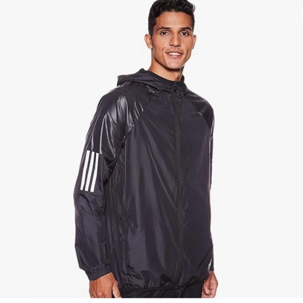 Adidas Mens Black M Windbreaker full  Zip up Hooded Jacket size Medium